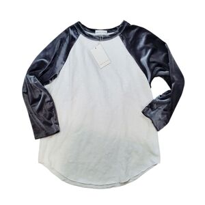 Drifter Women's Long Sleeve RaglanTee Grey and White Velour Sleeves Raw Hem NWT